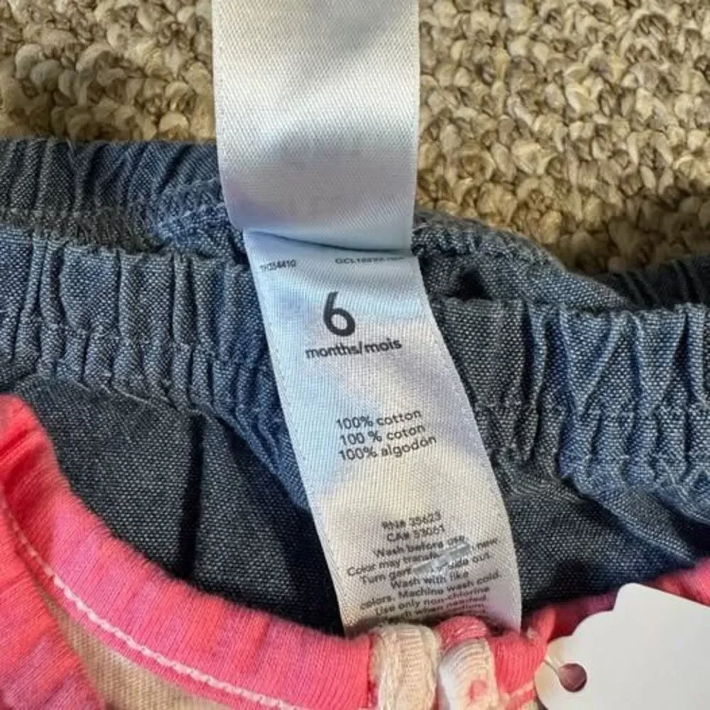 Carter's Baby Girl 2pc NWT Striped Top Chambray Ruffle Shorts 6 Months